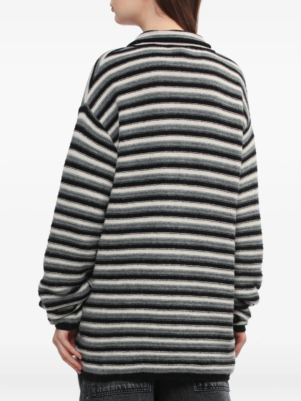 We11 Done Striped Teddy-applique Cardigan In Black