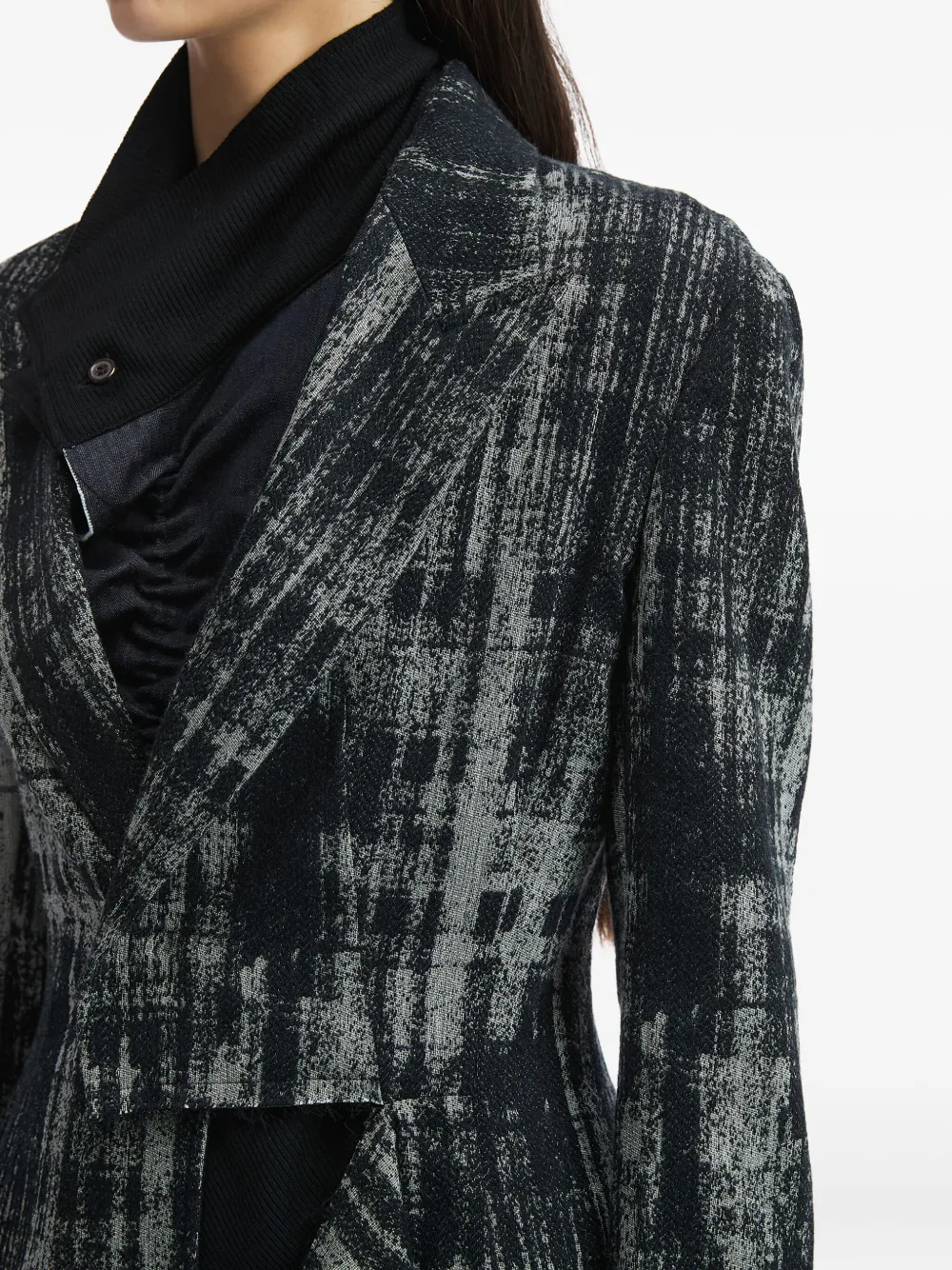 Y's Asymmetric-drape Check Coat In Black