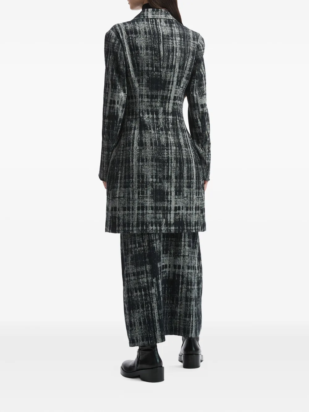 Y's Asymmetric-drape Check Coat In Black
