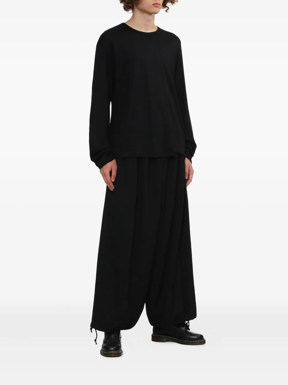 Yohji Yamamoto long-sleeve wool T-shirt - Zwart