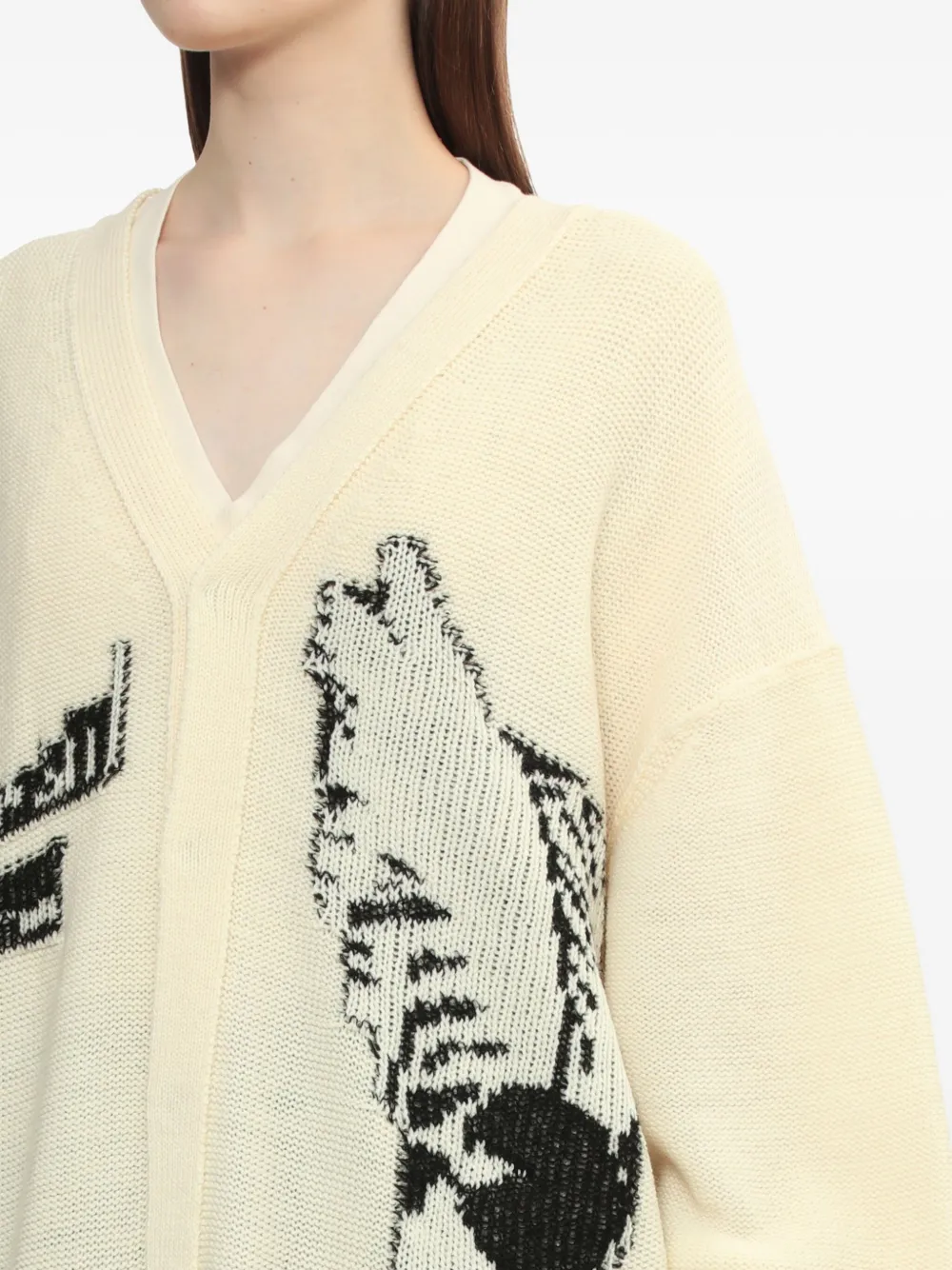 Y's Graphic-motifs Cardigan In Neutral