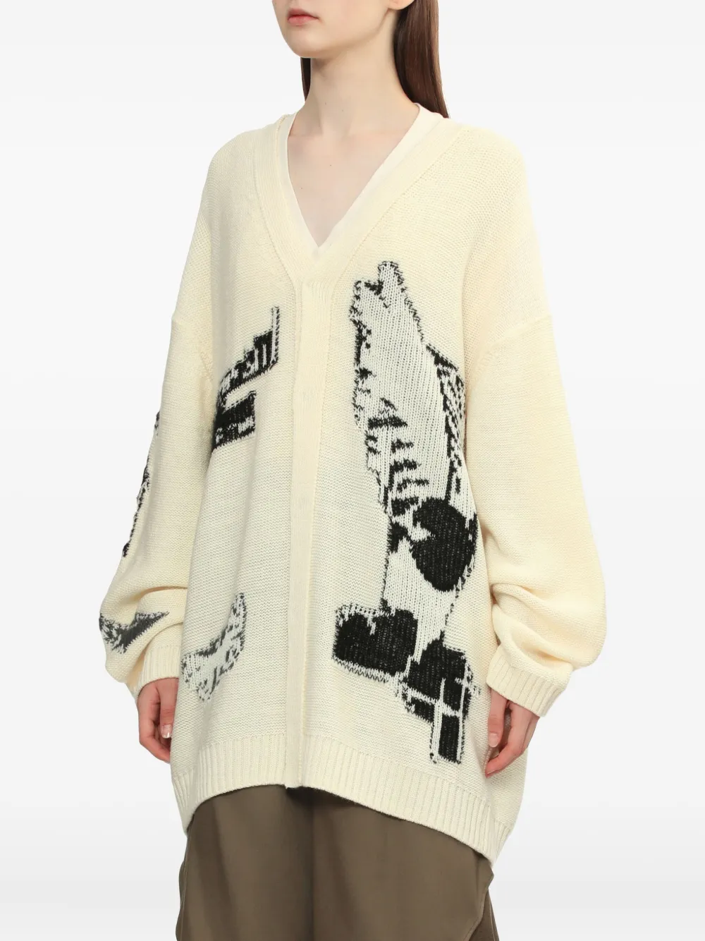 Y's Graphic-motifs Cardigan In Neutral