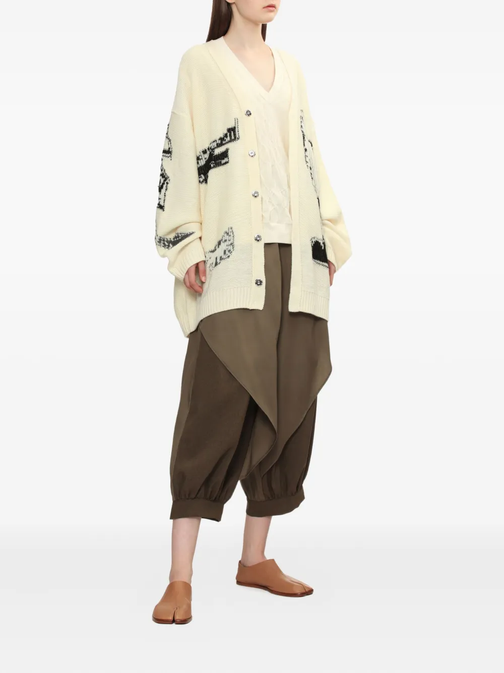 Y's Graphic-motifs Cardigan In Neutral