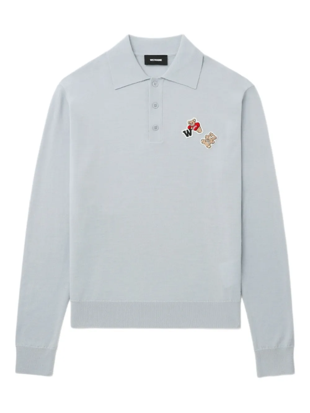 We11done bear-embroidered polo-neck sweater - グレー We11done bear-embroidered polo-neck sweater - グレー
