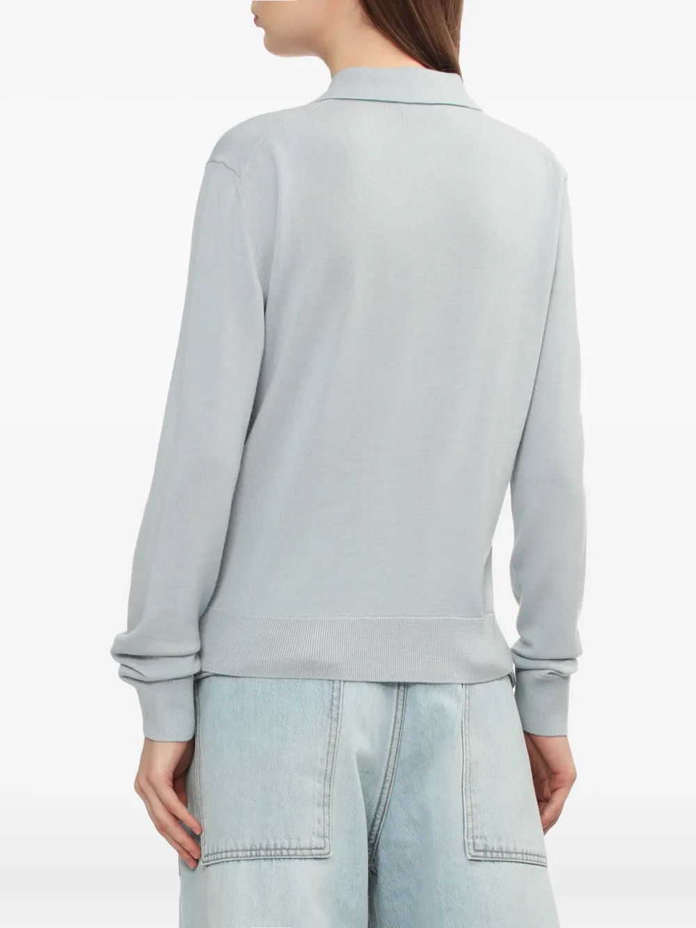 We11done Trui met geborduurde beer en polokraag Grijs