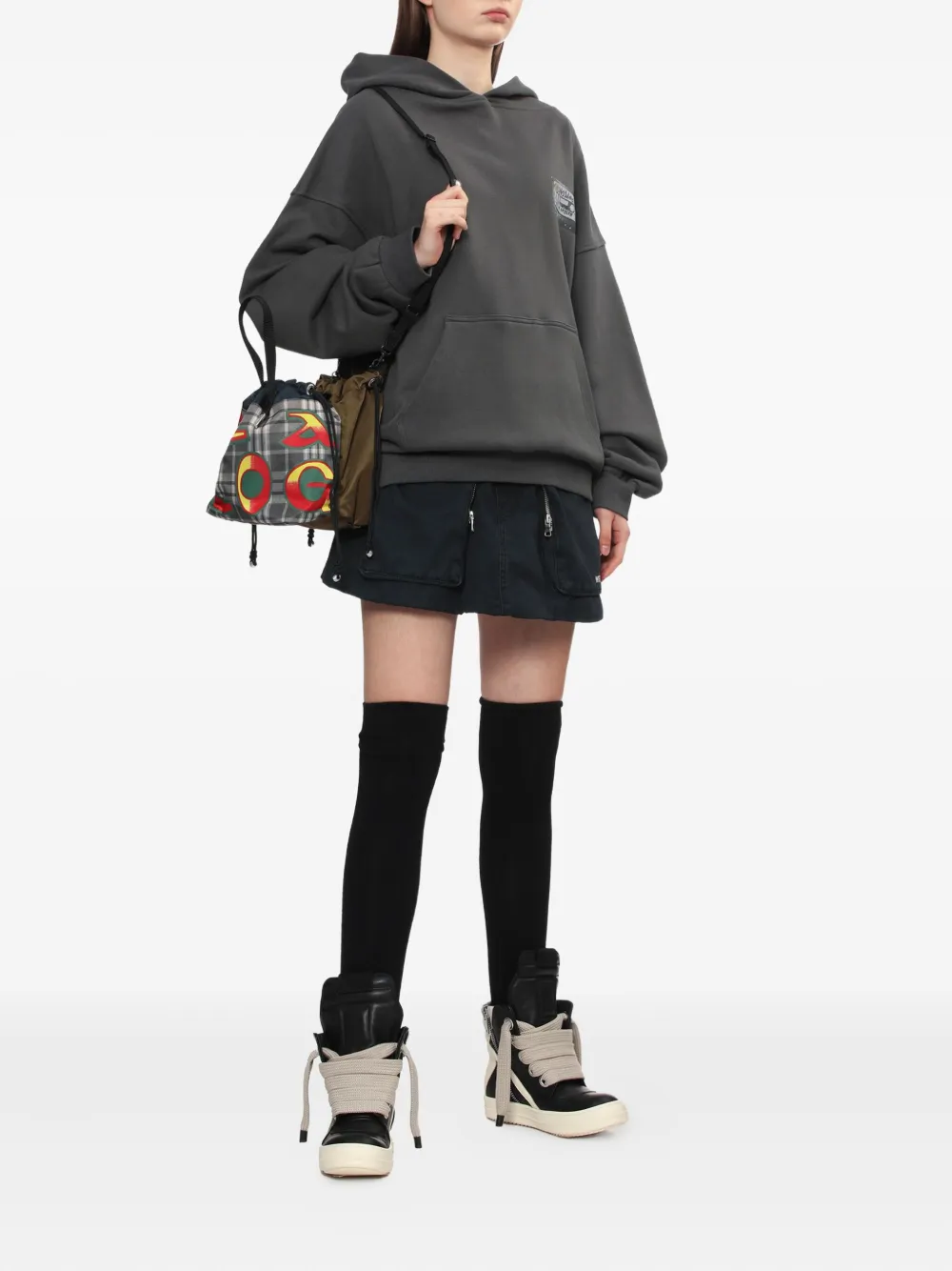 Toga Shopper met trekkoord en grafische print - Grijs