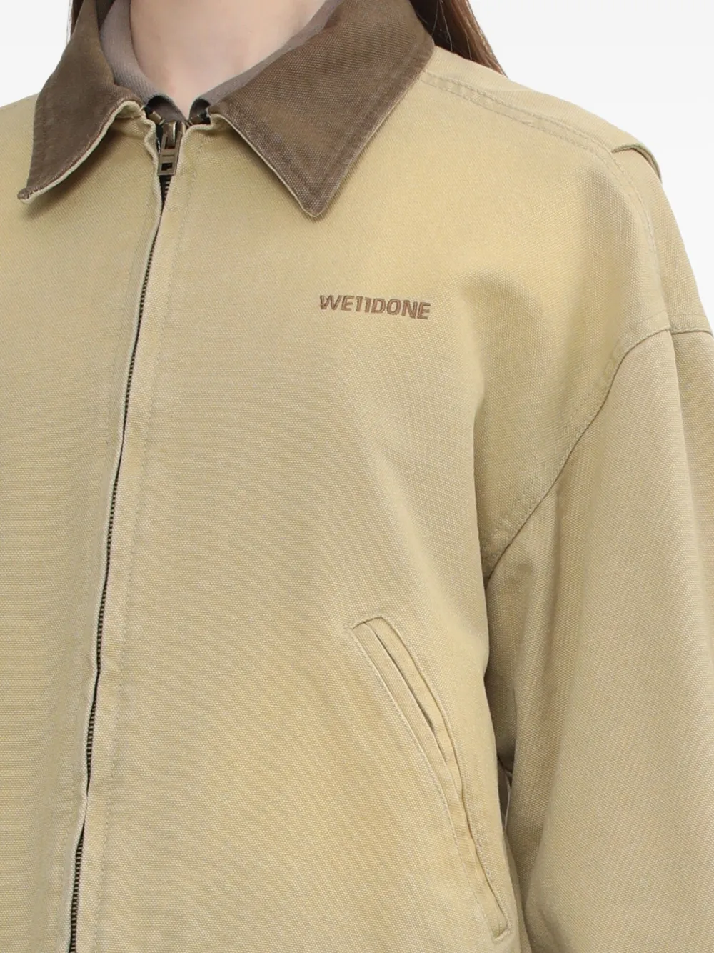 We11 Done Cord-collar Cotton Jacket In Green