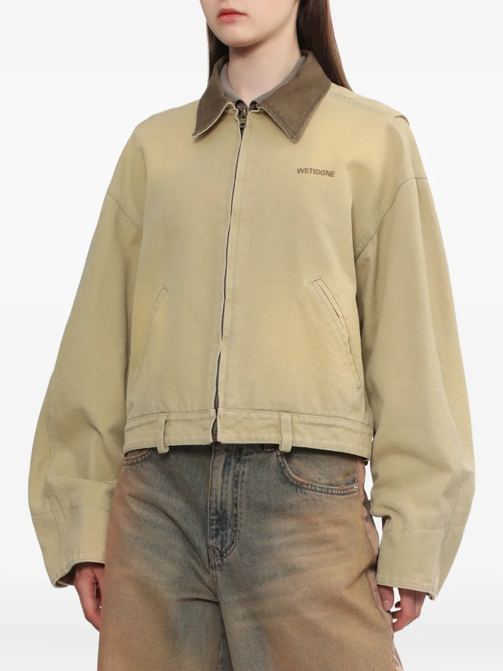 We11 Done Cord-collar Cotton Jacket In Green