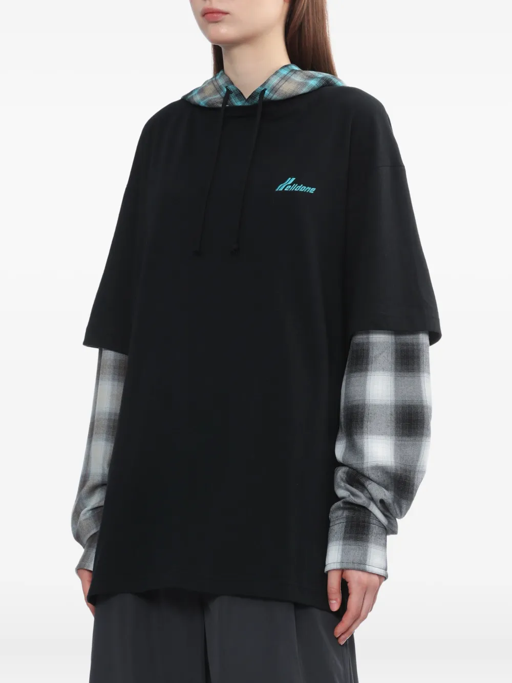We11 Done Plaid-paneled Hooded Top In Black