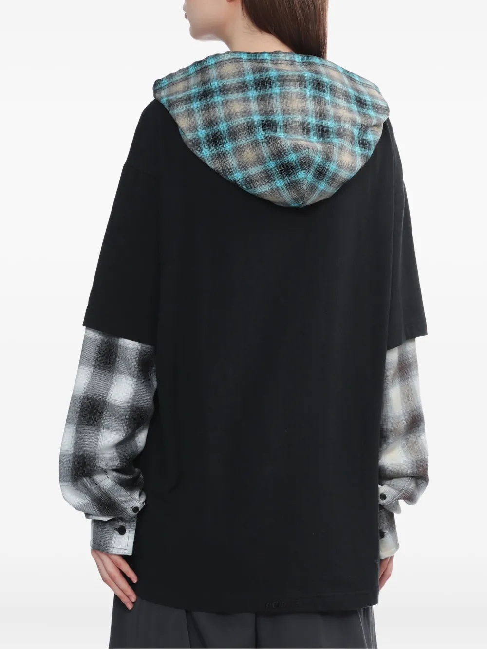 We11 Done Plaid-paneled Hooded Top In Black