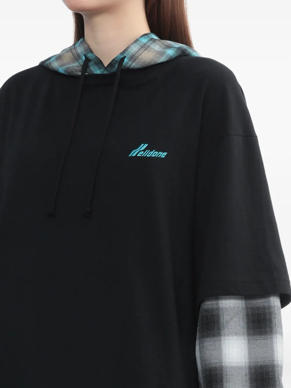 We11 Done Plaid-paneled Hooded Top In Black
