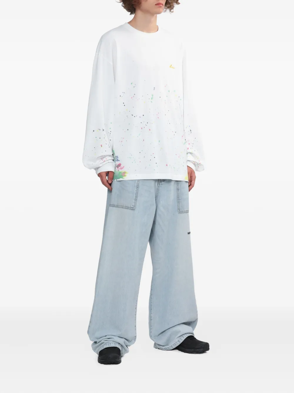 We11done paint-splatter long-sleeve T-shirt - Wit