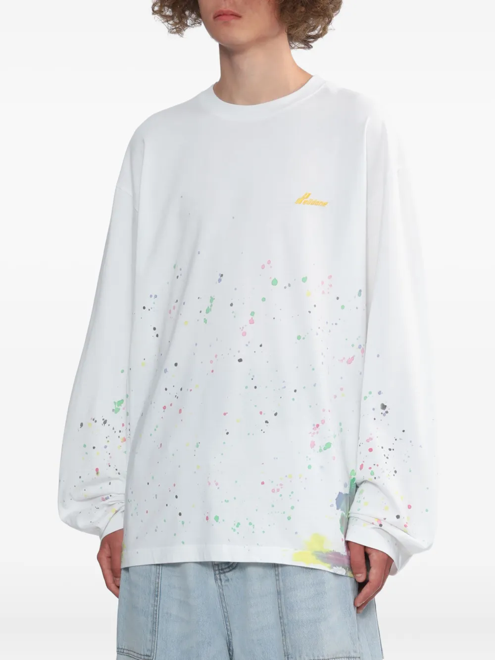 We11 Done Paint-splatter Long-sleeve T-shirt In White