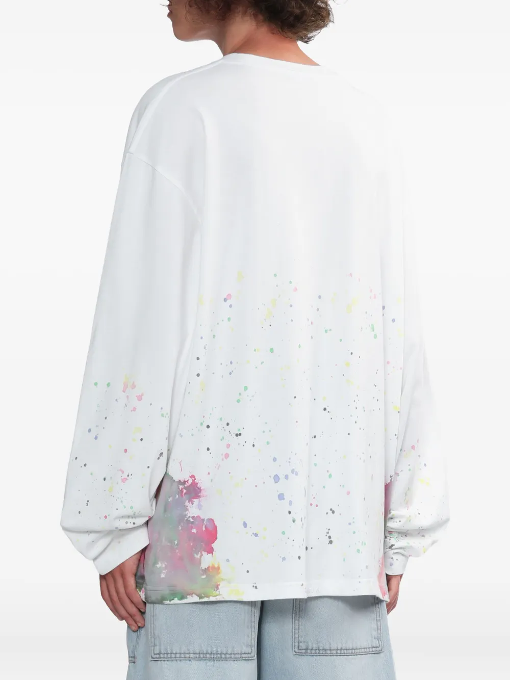 We11 Done Paint-splatter Long-sleeve T-shirt In White