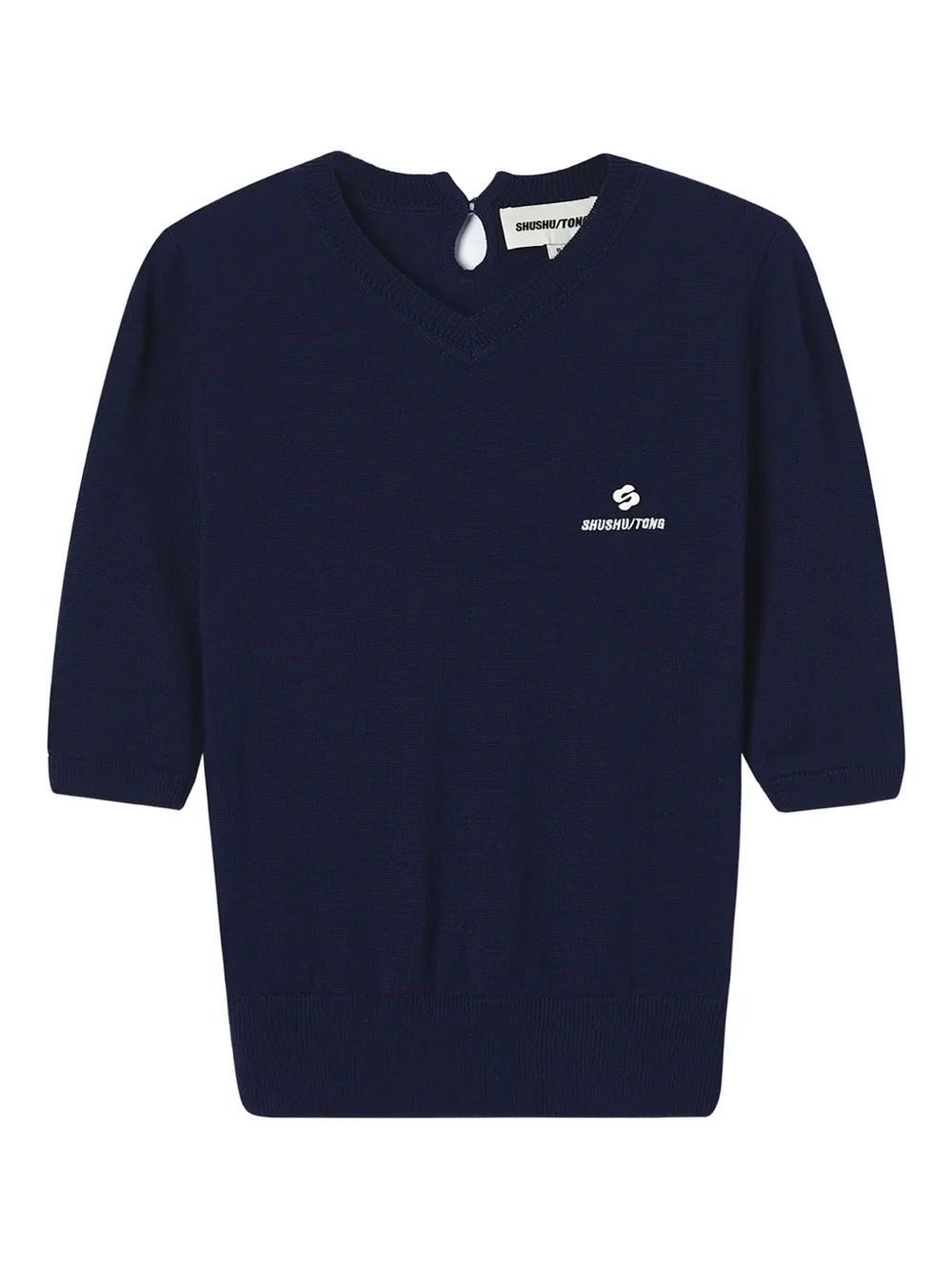 SHUSHU/TONG puff-sleeve logo-print top | Blue | Image 1
