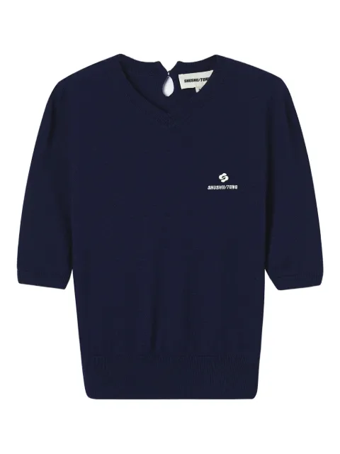 SHUSHU/TONG puff-sleeve logo-print top 