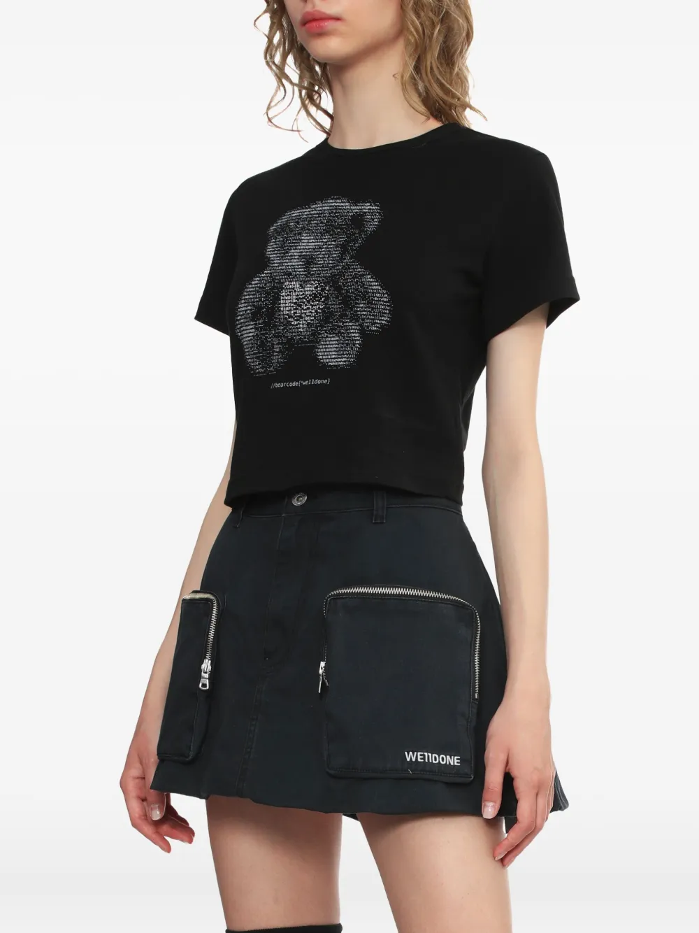 We11 Done Womens Bear-print Short-sleeves Cotton-jersey T-shirt Black In Black