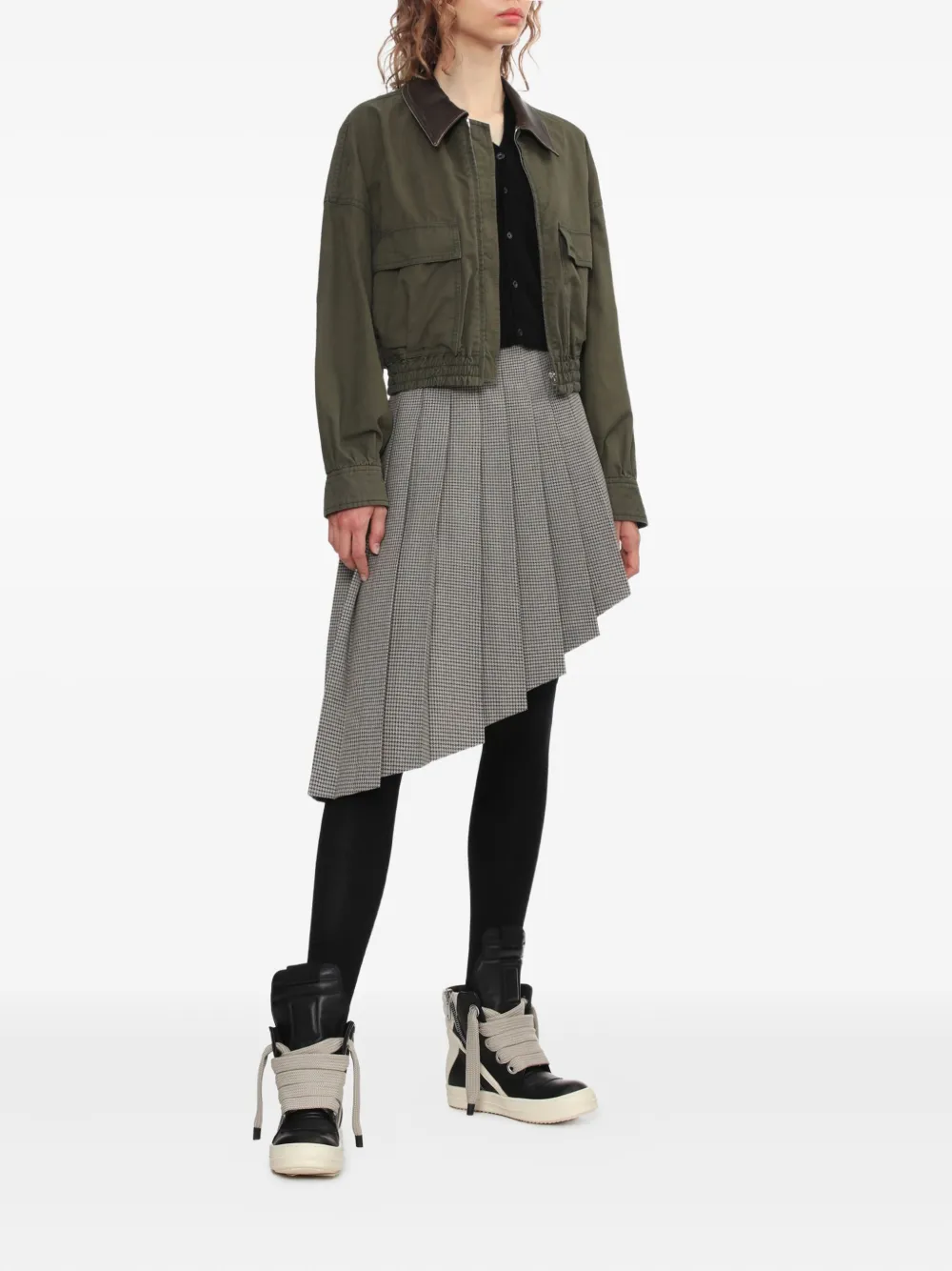 We11 Done Leather-collared Pocket Jacket In Green