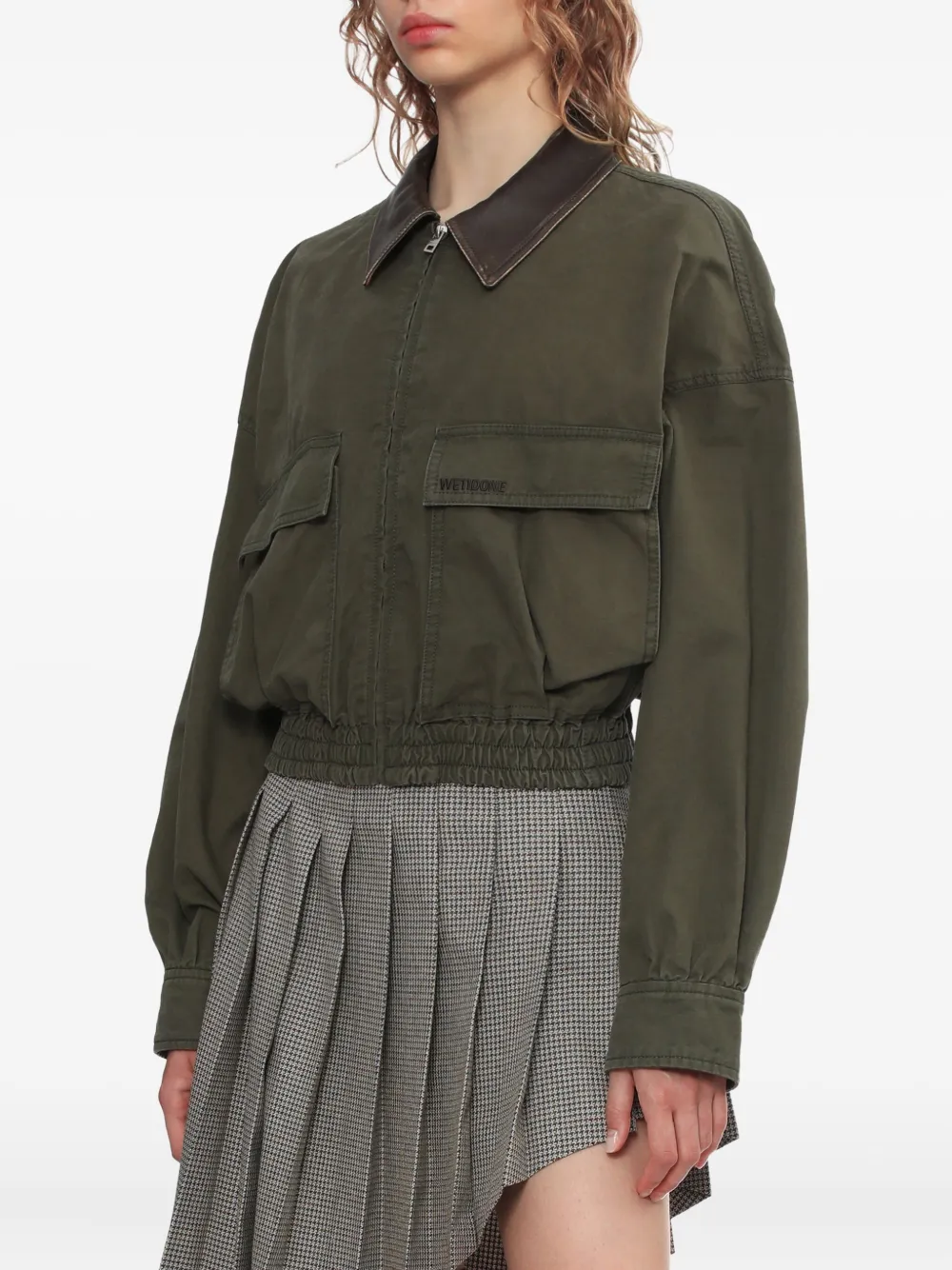 We11 Done Leather-collared Pocket Jacket In Green