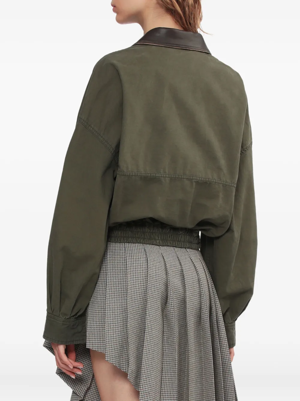We11 Done Leather-collared Pocket Jacket In Green