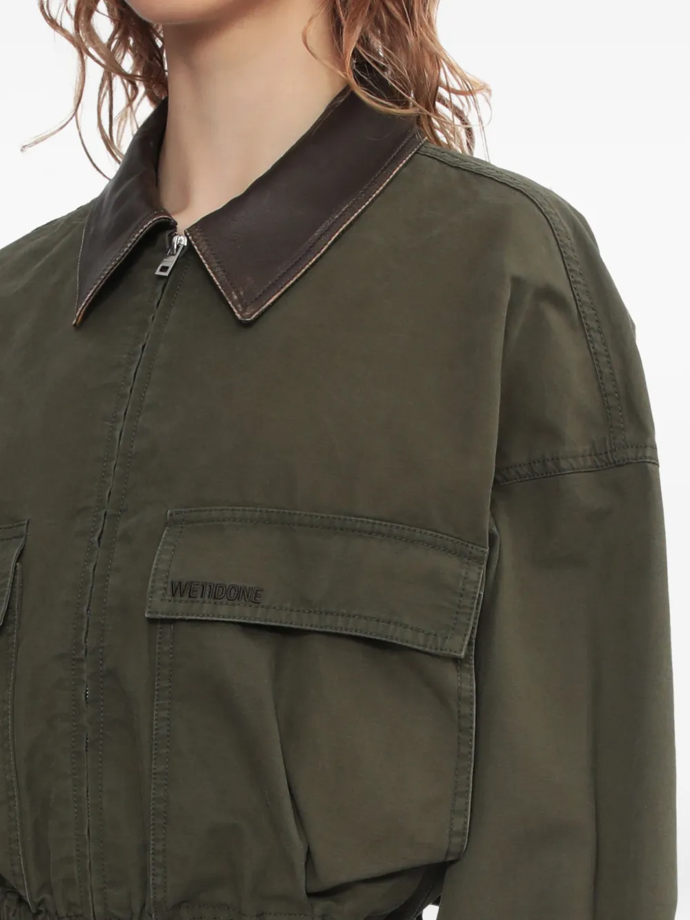 We11 Done Leather-collared Pocket Jacket In Green