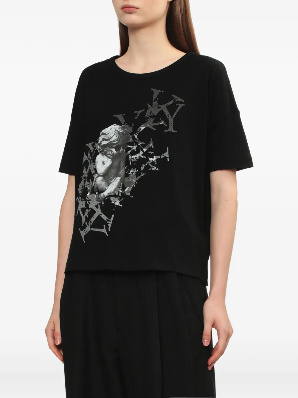 Y's Cherub -print Cotton T-shirt In Black