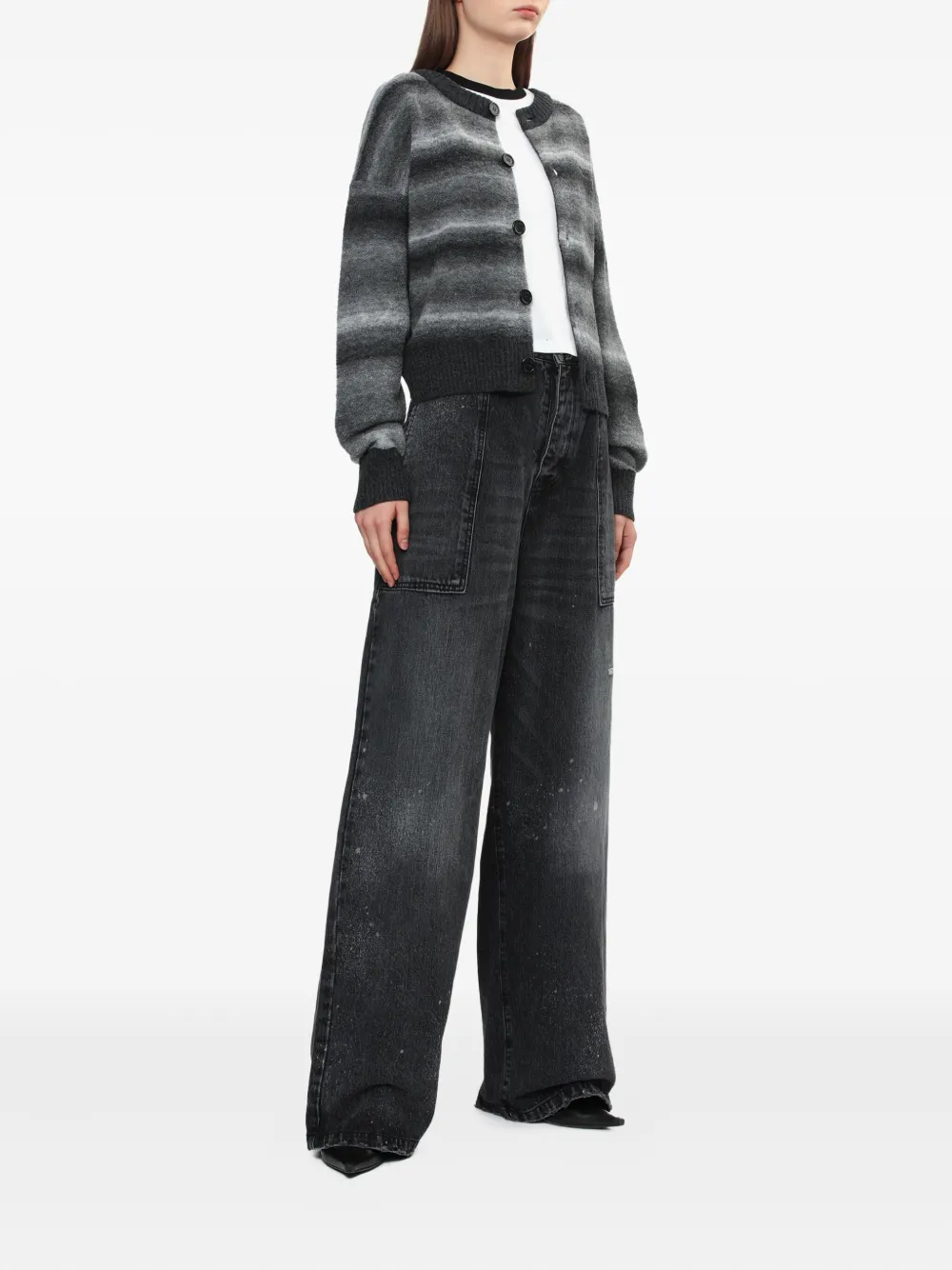 We11 Done Ombre-striped Cardigan In Black