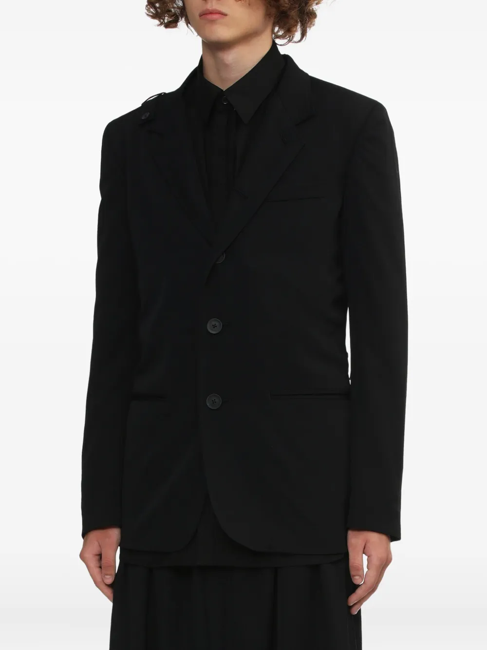Yohji Yamamoto Notched Shoulder-detail Wool Blazer In Black