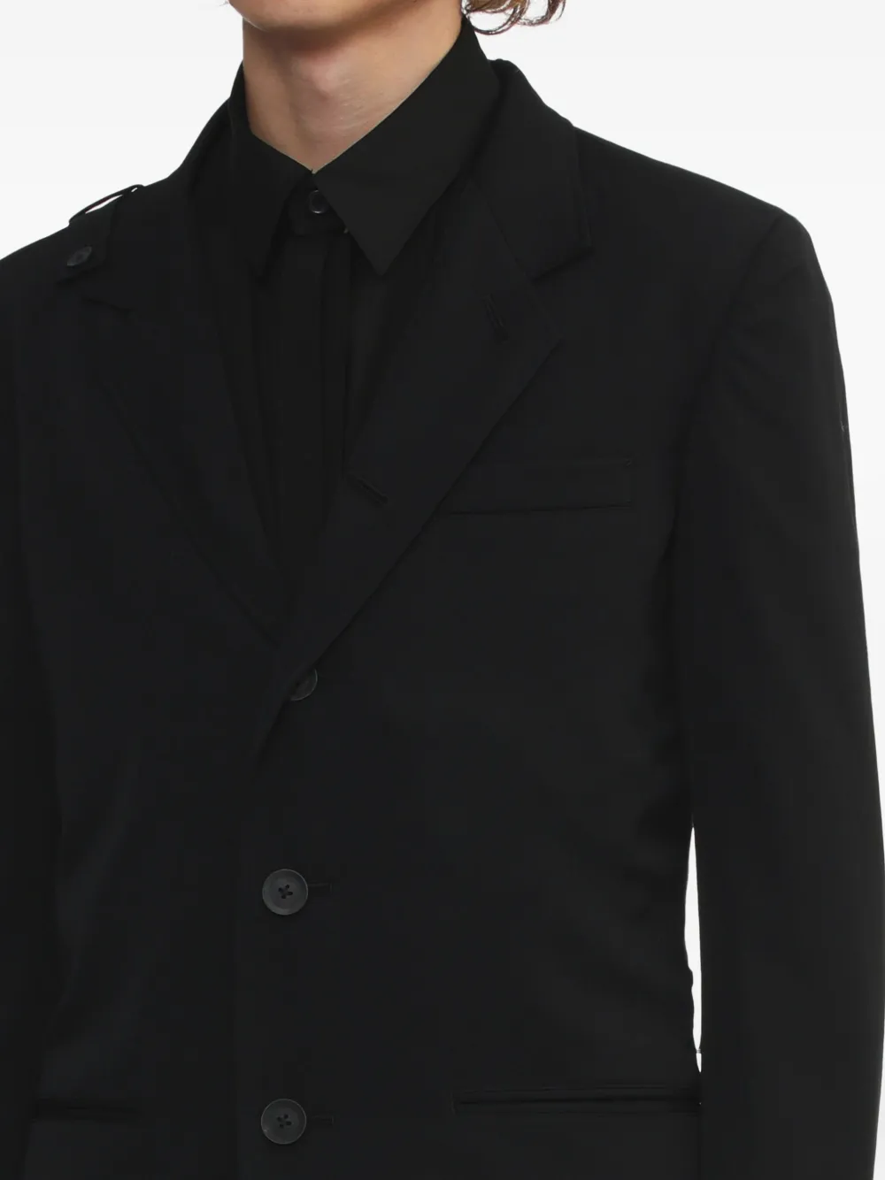 Yohji Yamamoto Notched Shoulder-detail Wool Blazer In Black
