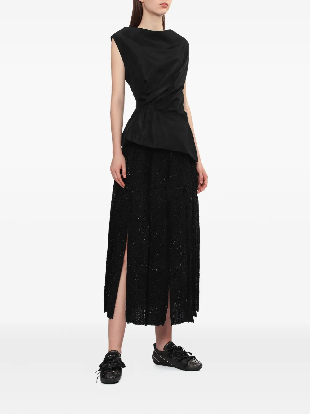 Simone Rocha Pleated Metallic-details Midi Skirt In Black