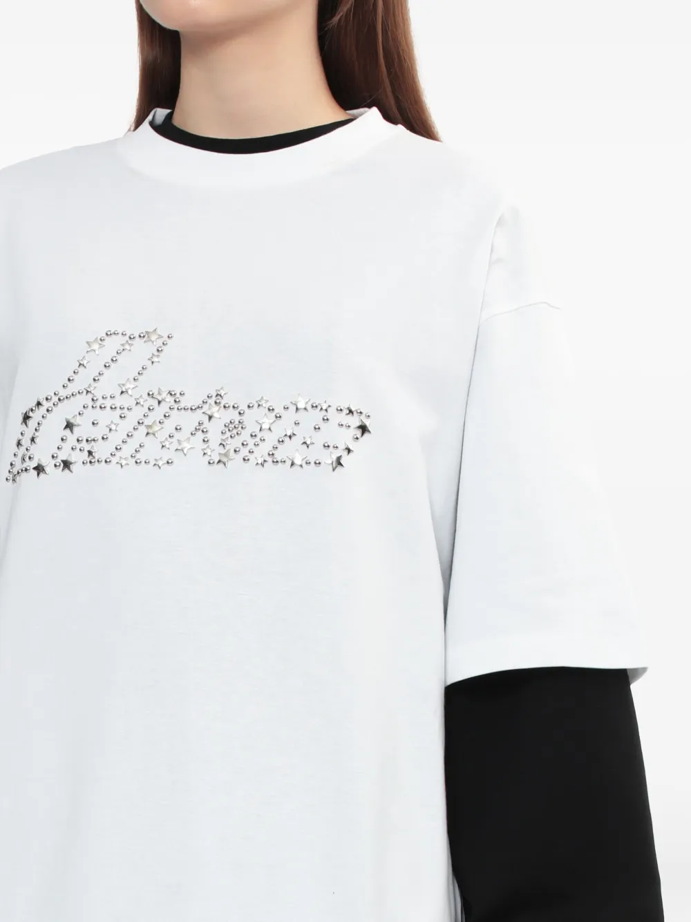 We11done T-shirt met studs Wit