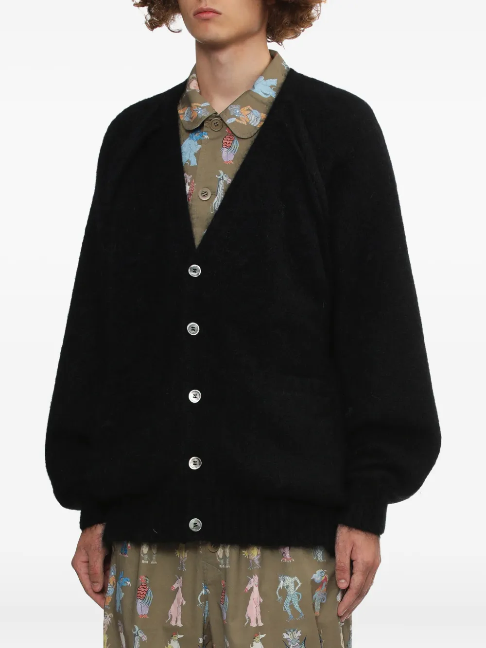 Undercover Buttoned Raglan-sleeve Cardigan In Black