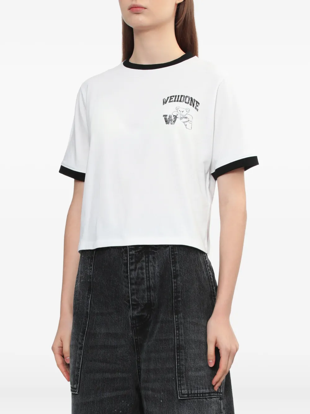 We11 Done Ringer-detail Graphic T-shirt In White