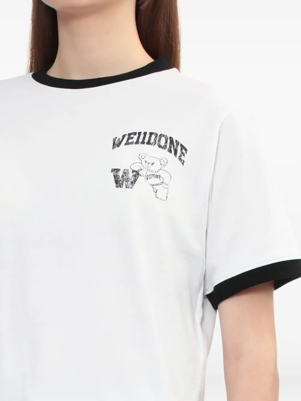 We11 Done Ringer-detail Graphic T-shirt In White