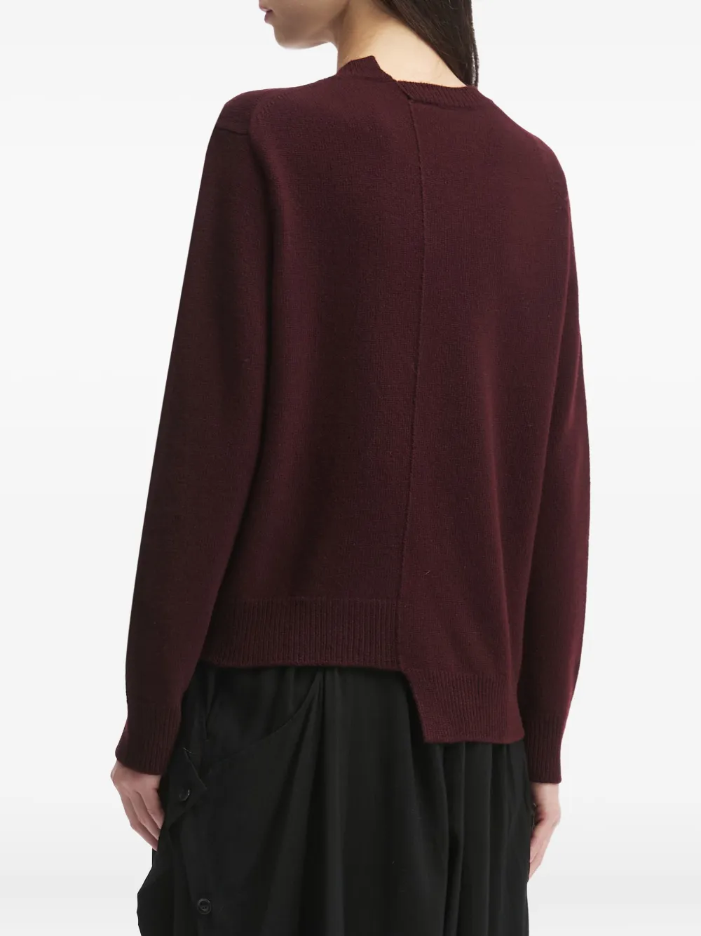 Y's Asymmetric-hem Wool Sweater In Burgundy
