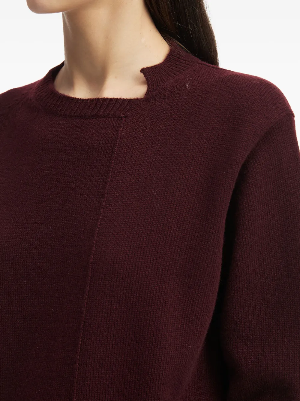 Y's Asymmetric-hem Wool Sweater In Burgundy