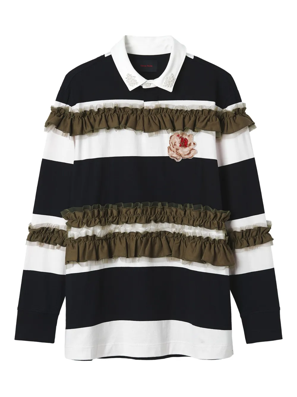 Simone Rocha ruffle-embellished striped polo shirt | Black | Image 1