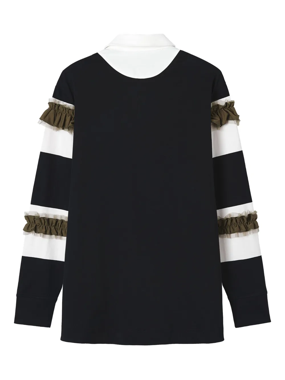 Simone Rocha Gestreept poloshirt verfraaid met ruches - Zwart