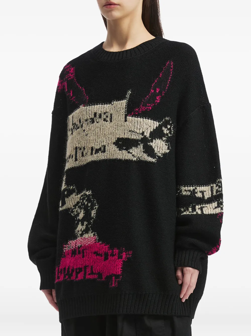 Y's Intarsia-pattern Wool Sweater In Black