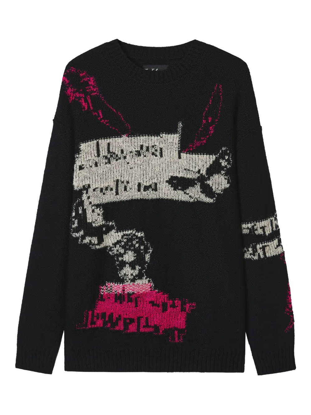 Y's Intarsia-pattern Wool Sweater In Black