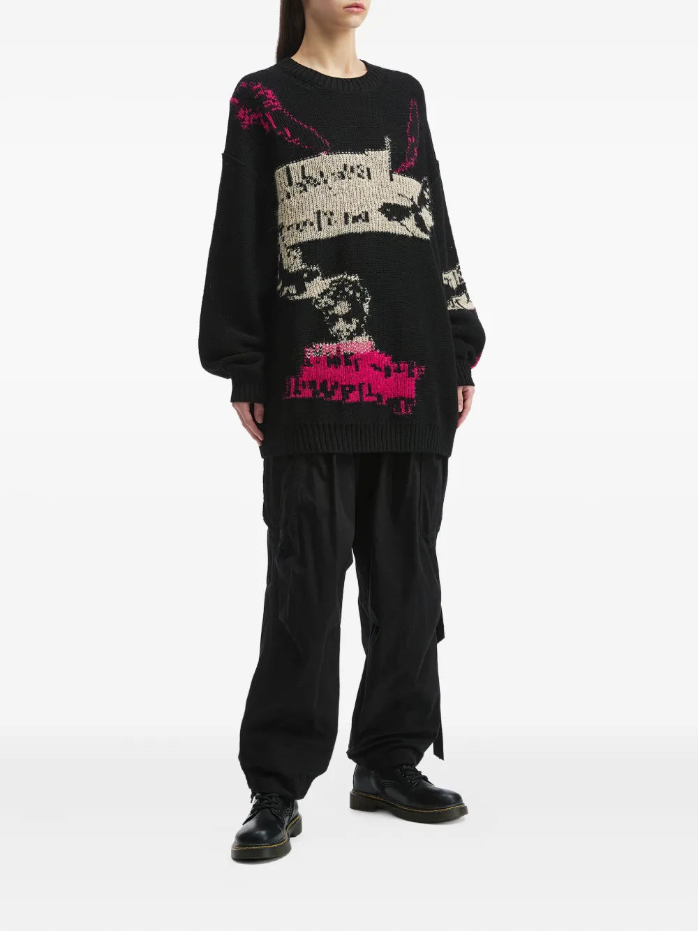 Y's Intarsia-pattern Wool Sweater In Black