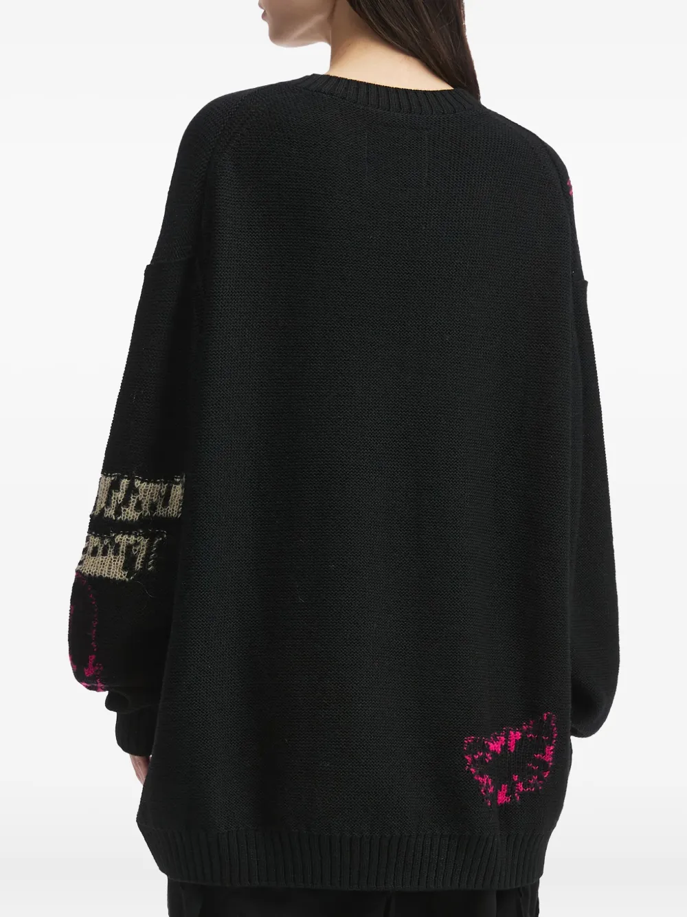 Y's Intarsia-pattern Wool Sweater In Black