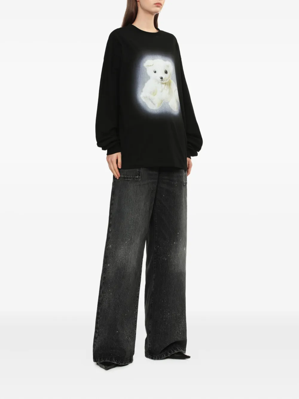 We11 Done Teddy-print Long-sleeve Top In Black