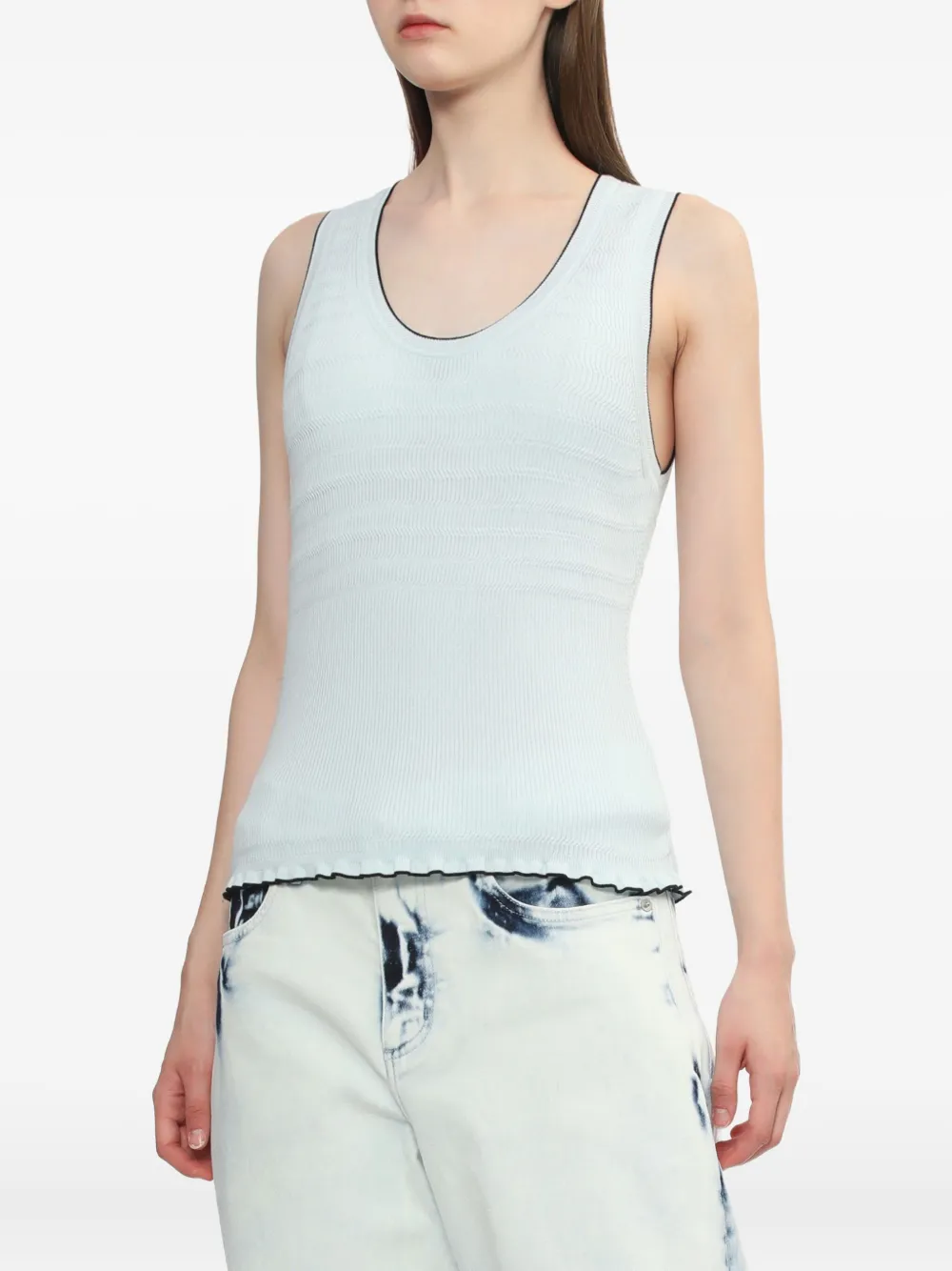 Proenza Schouler White Label Ribgebreide top met gewelfde afwerking Blauw