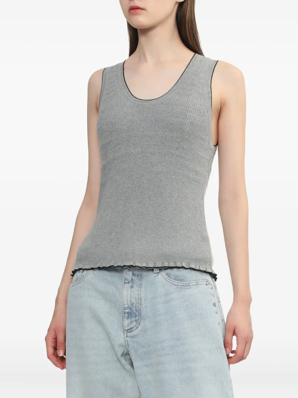 Proenza Schouler White Label Ribgebreide tanktop met ruches Grijs