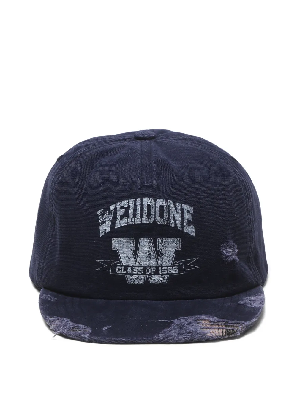 We11 Done Distressed Logo Cap In Blue