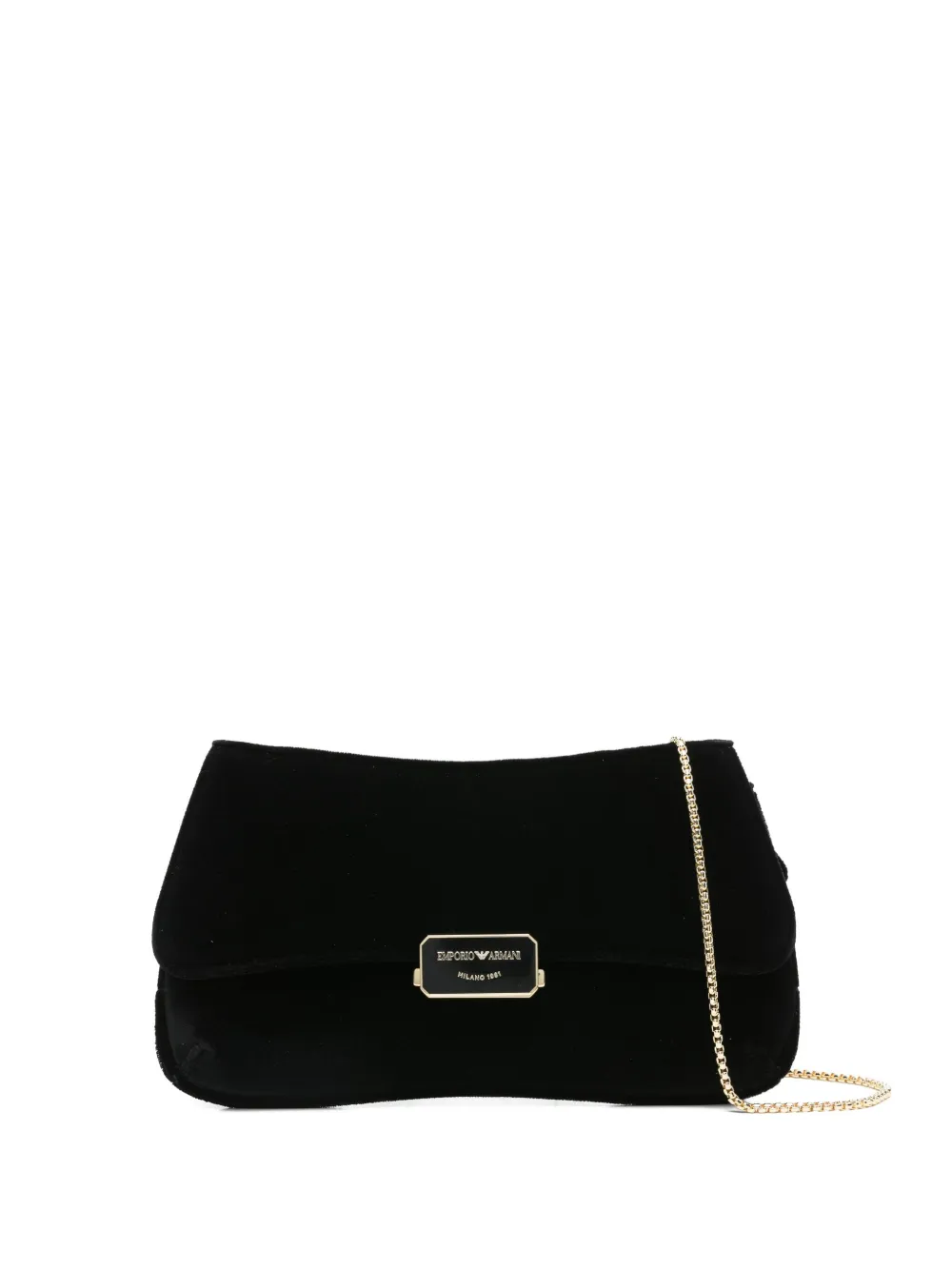 Emporio Armani Velvet Flap Cluth Bag In Black