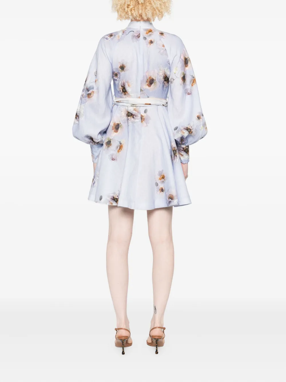Zimmermann Womens Lilac Poppy Printed Silk-belt Buttoned Linen Mini Dress In Purple