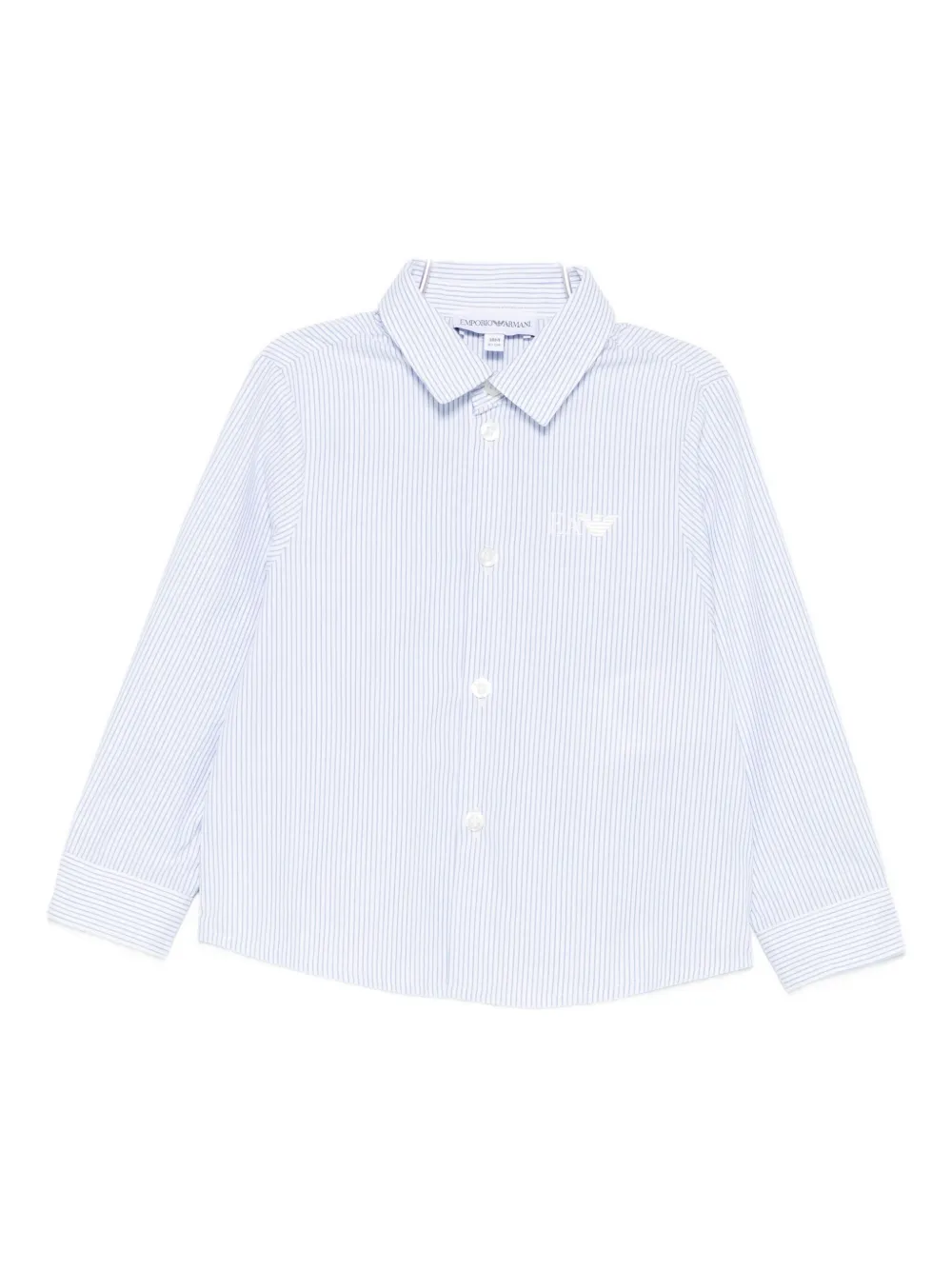 Emporio Armani Stripe-embroidered Cotton Shirt In Blue