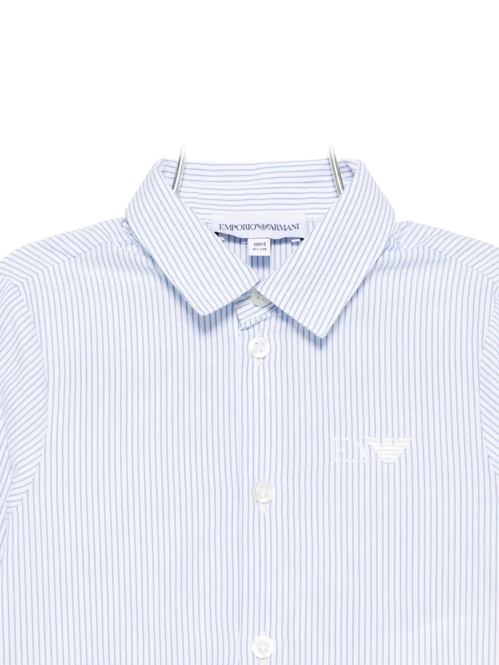 Emporio Armani Stripe-embroidered Cotton Shirt In Blue